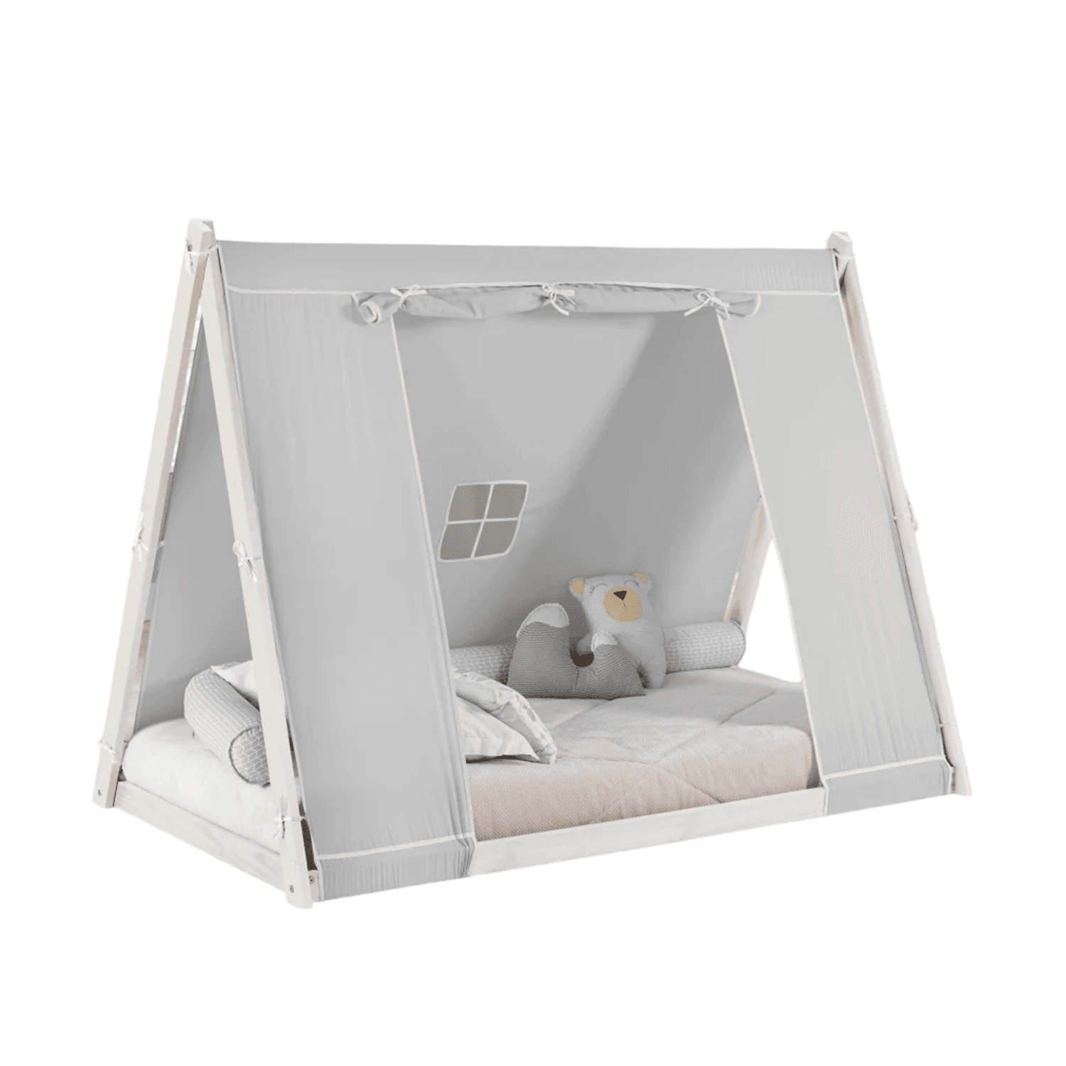 Montessori P'kolino Floor Bed Gray Tent With White Frame