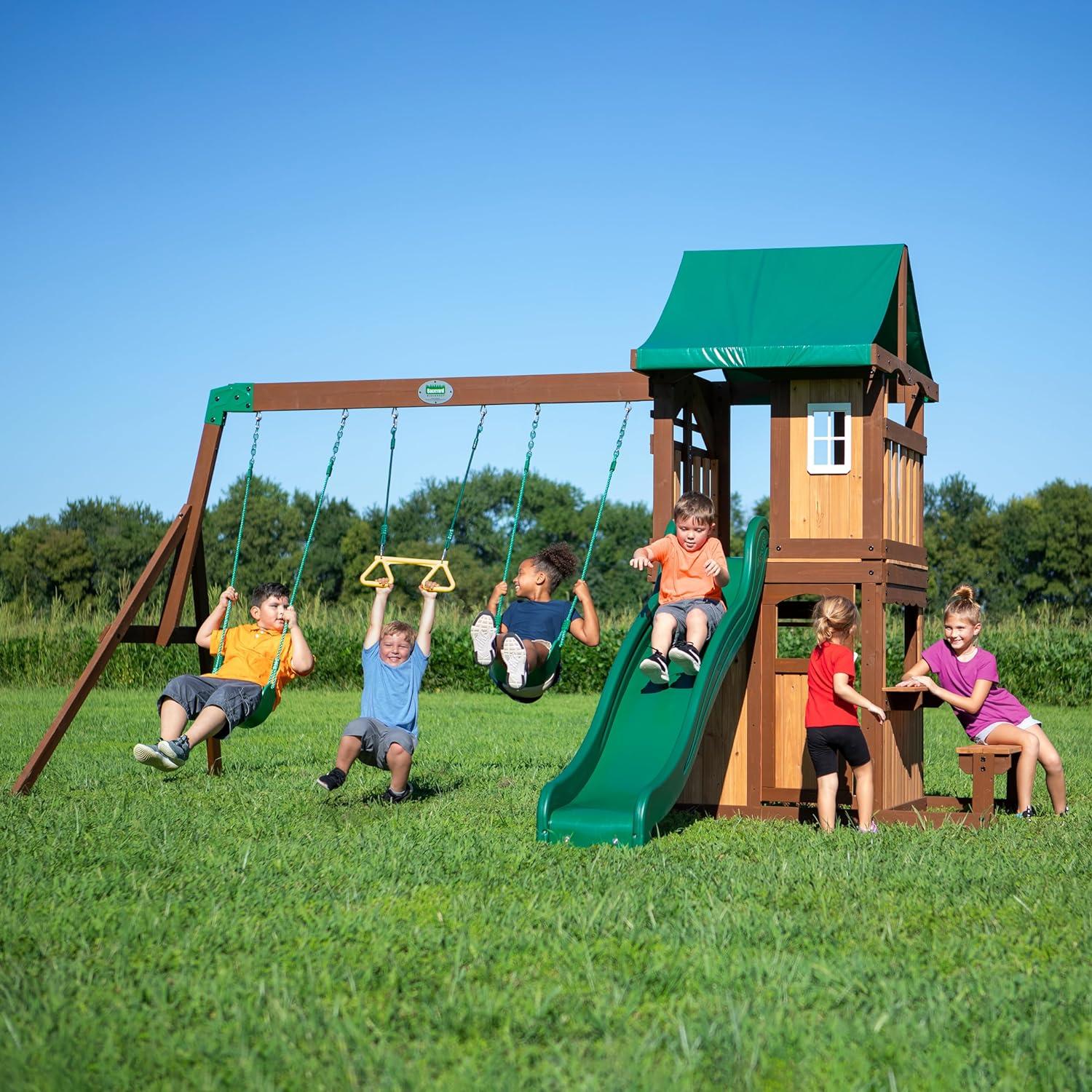Montessori Backyard Discovery Swing Set With Playhouse Lakewood