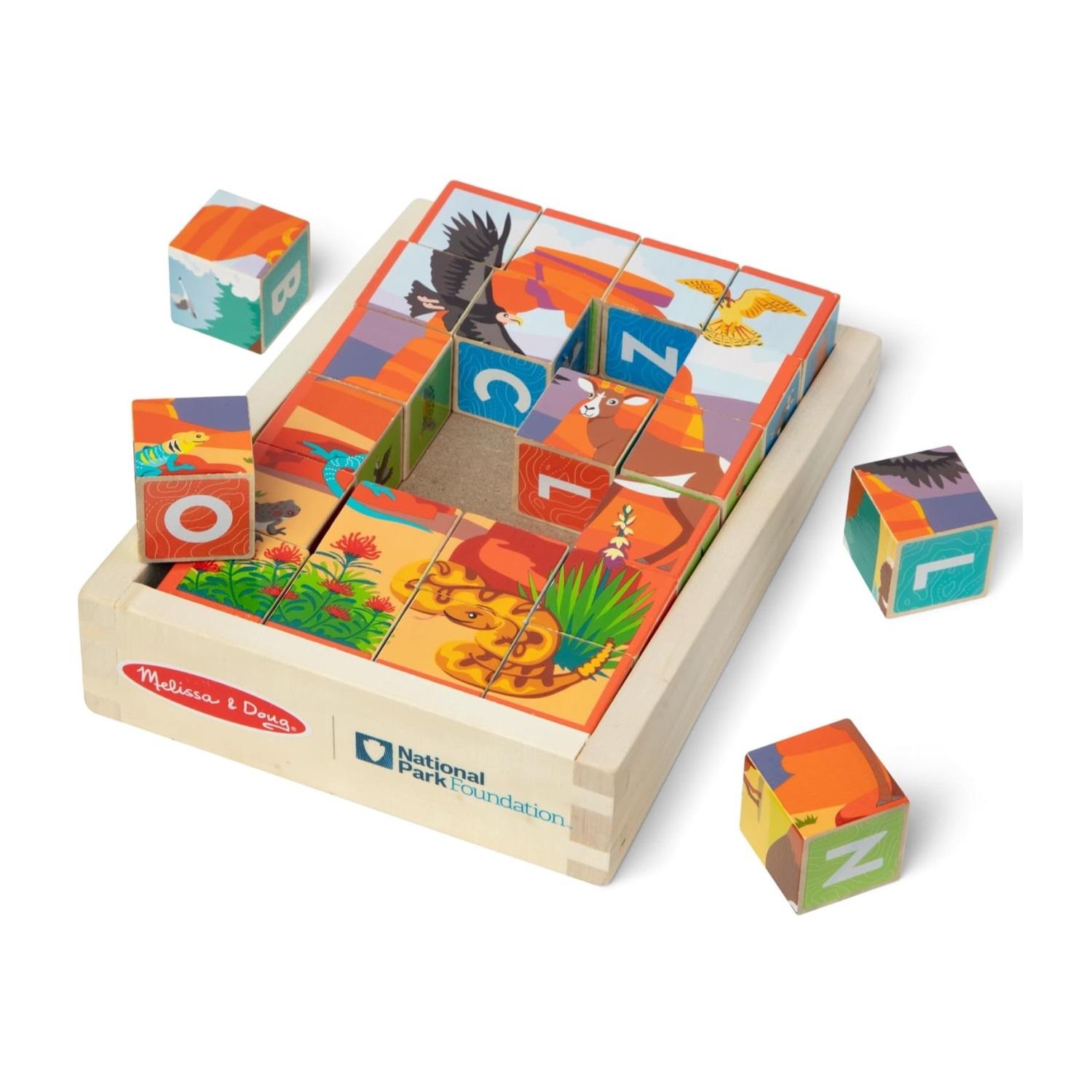 Montessori Melissa & Doug National Parks Alphabet & Animals 24-Piece Cube Puzzle
