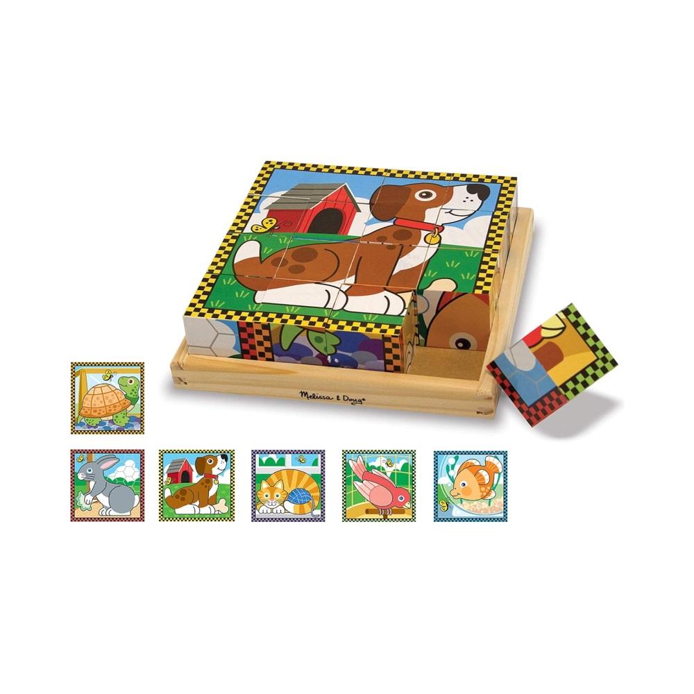 Montessori Melissa &#038; Doug Pets Wooden Cube Puzzle With Storage Tray