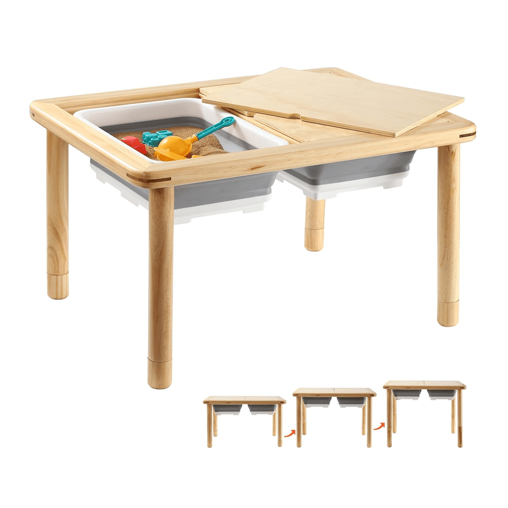 Montessori Funlio Wooden Sensory Table With 3-Level Height Wood Leg