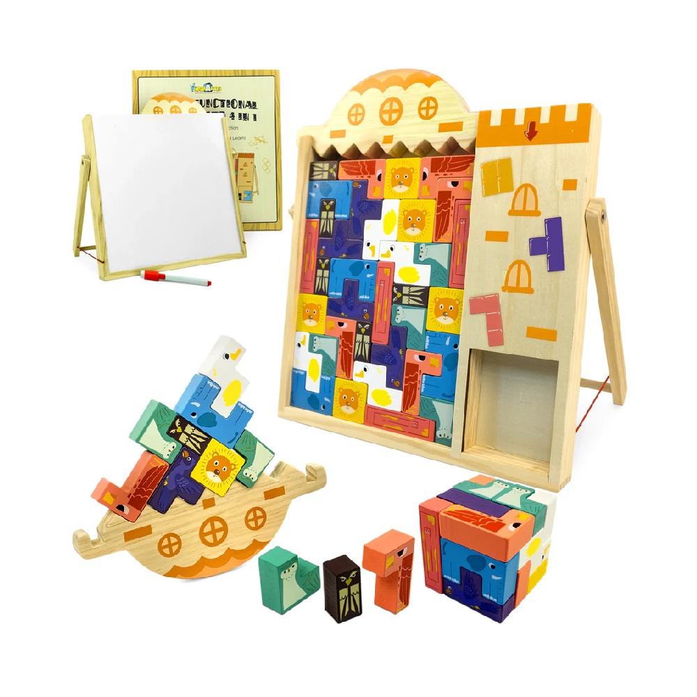 Montessori Miniartis Wooden 4-in-1 Tangram Blocks Puzzle
