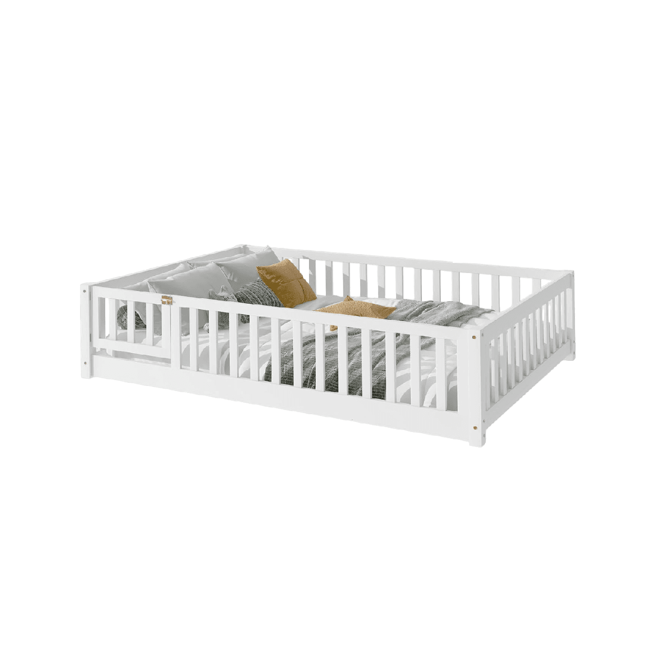 Montessori Tatub Full Size Floor Bed With Rails and Door and Slats Milky White