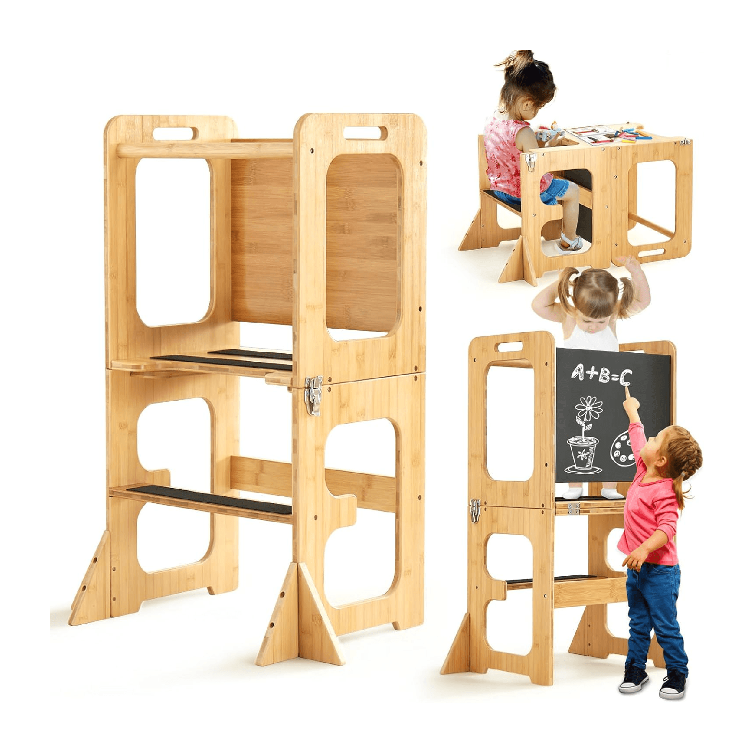 Montessori Asweets 4-in-1 Learning Tower with Chalkboard Bamboo
