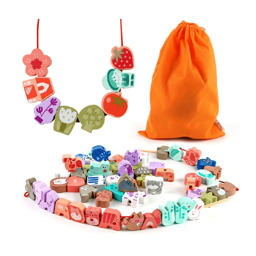 Montessori LovesTown Threading Beads Animals 67 Pieces