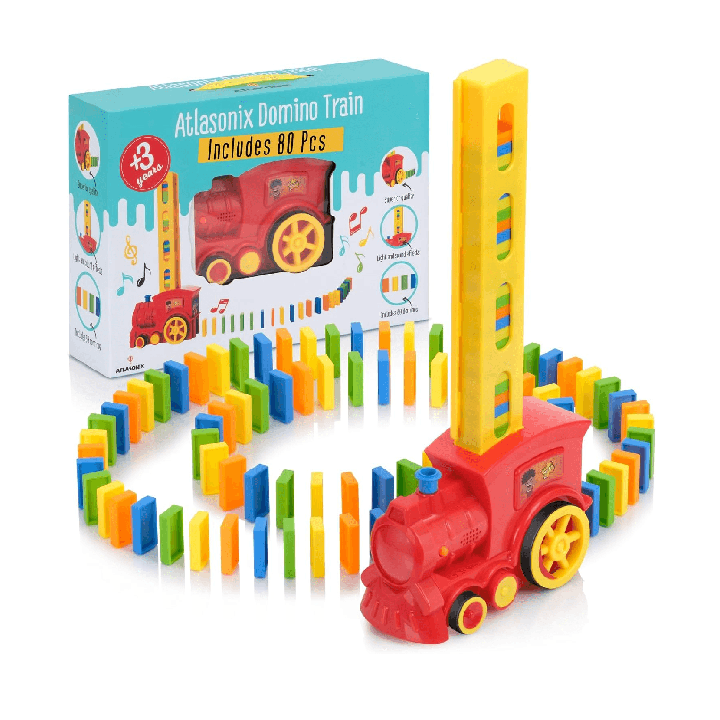 Montessori Atlasonix Domino Games With Train 80 Pieces