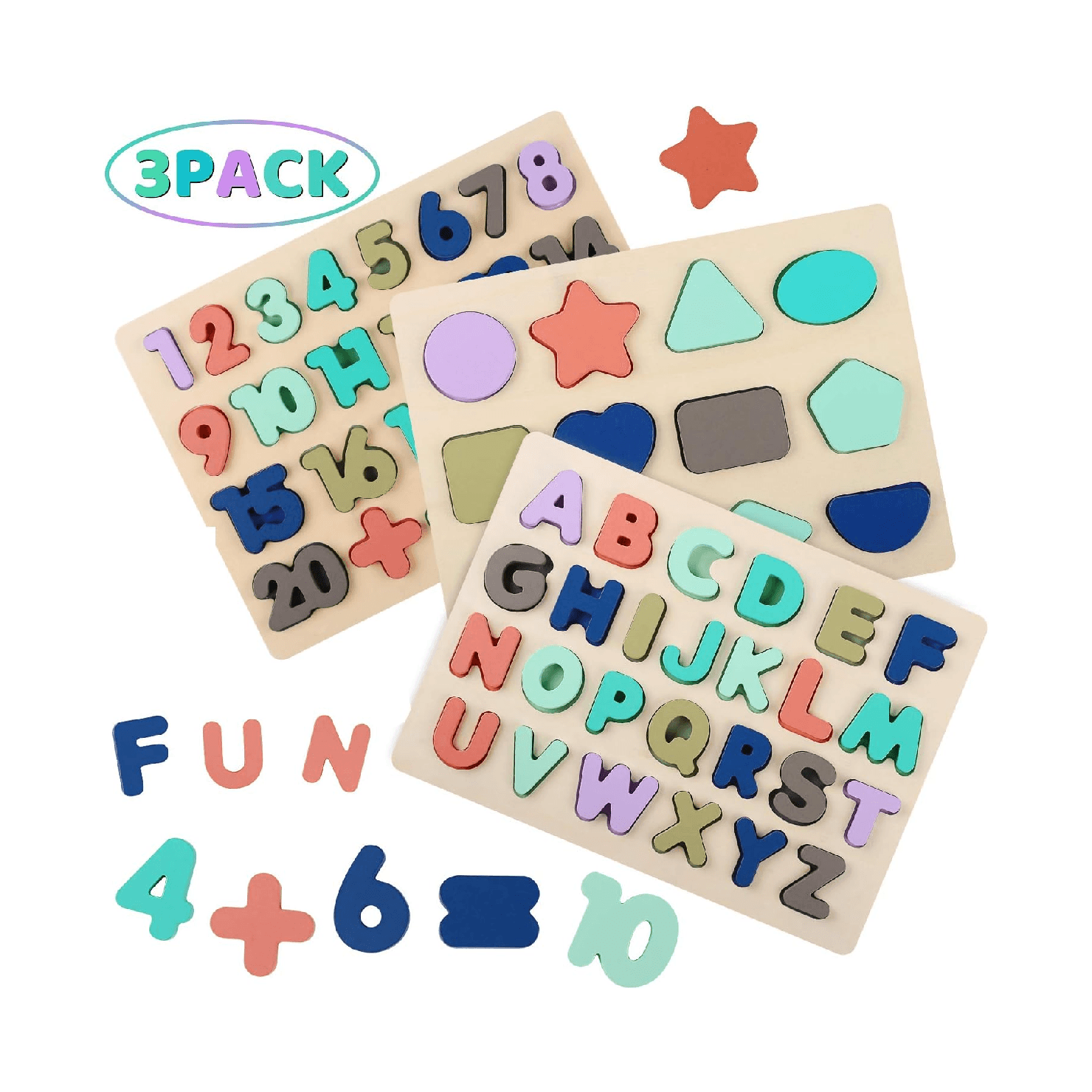 Montessori Kesletney Alphabet, Number, Shape Puzzle Set