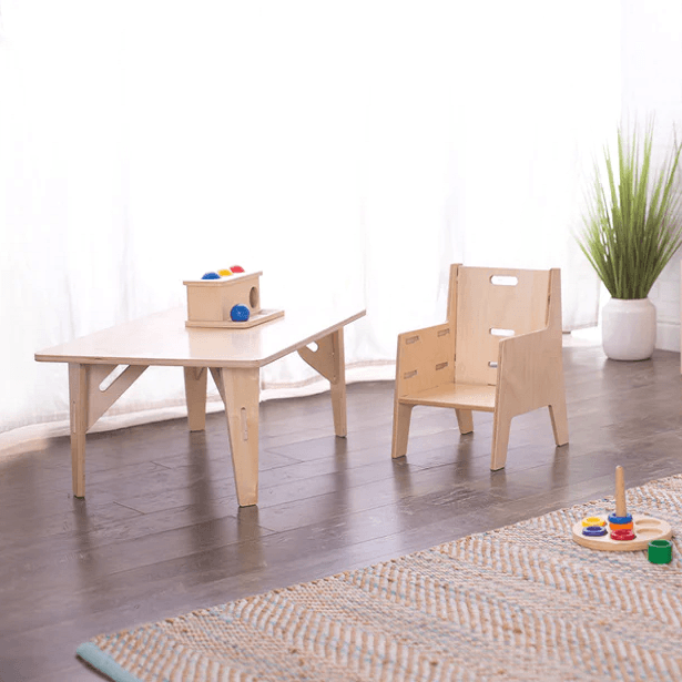 Montessori Sprout Kids Adjustable Montessori Weaning Chair & Table Set Finished Birch