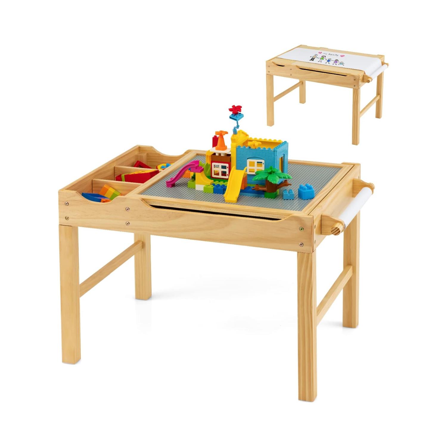 Montessori Honey Joy 2-in-1 Activity Table Natural With Paper Roll