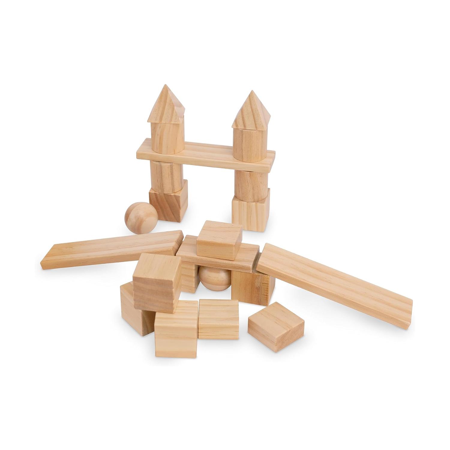 Montessori Kinderfeets Building Blocks With Wooden Storage Tray Natural