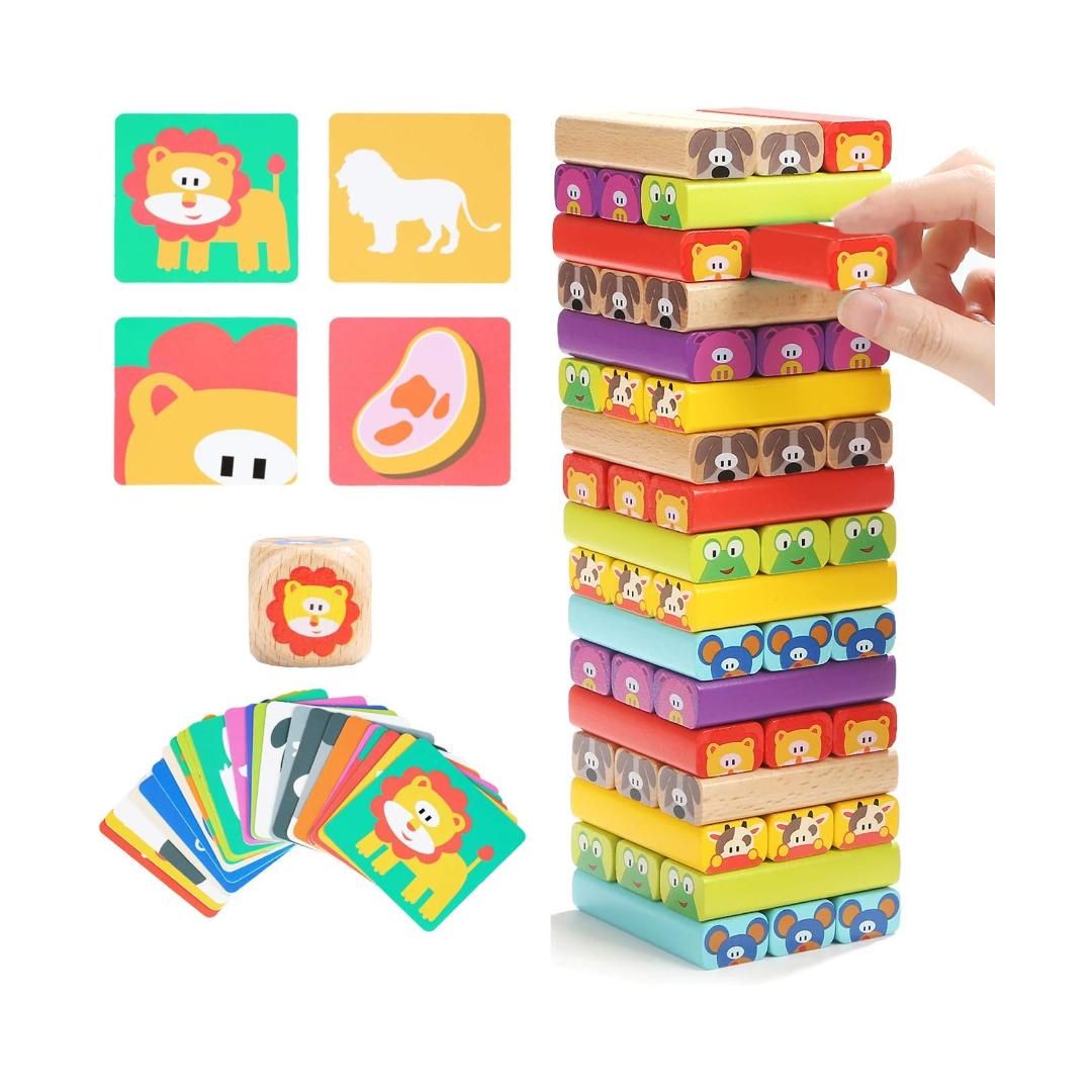 Montessori TOP BRIGHT Colored Wooden Blocks Stacking Board Game