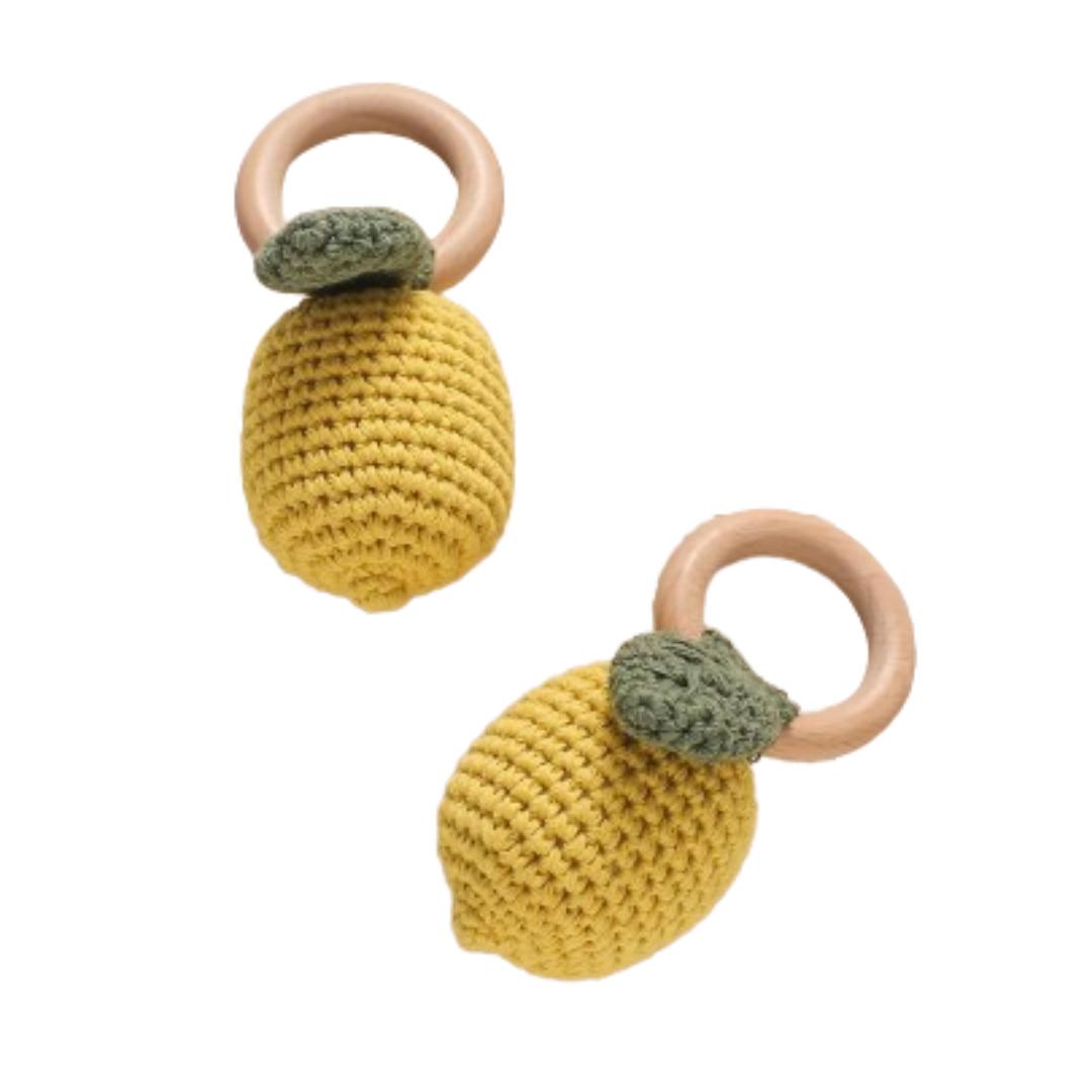 Montessori Wooden Teether Crochet Lemon Ring Rattle