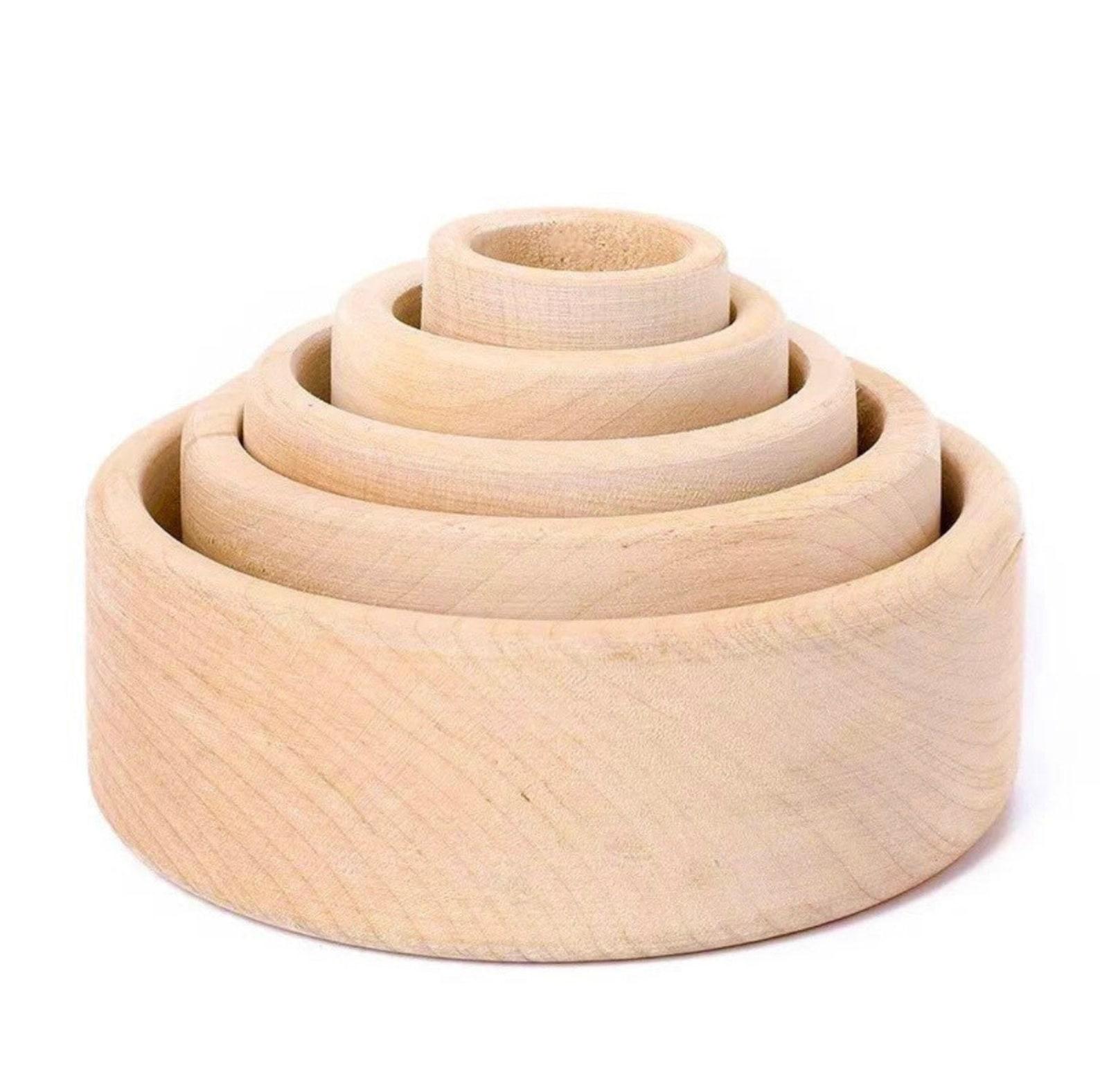 Montessori Di Little Corner 5 Pieces Wooden Stacking Bowls Unpainted