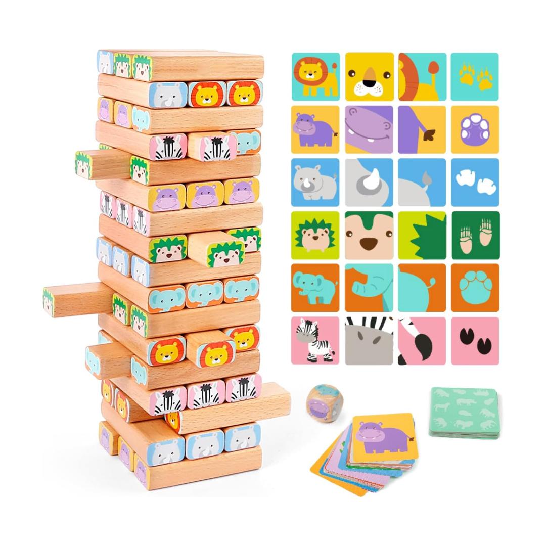 Montessori Nene Toys Wooden Block Stacking Game Safari
