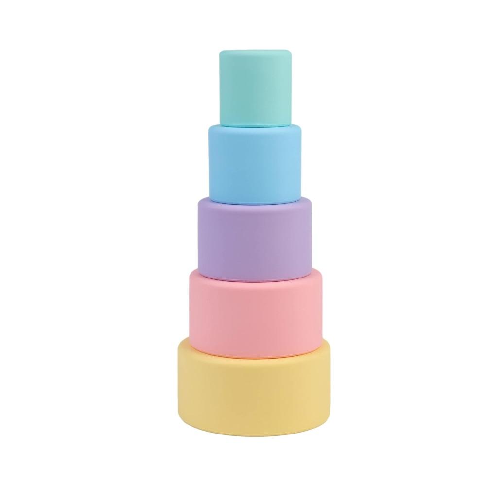 Montessori BLUE GINKGO Silicone Stacking Cups Pastel