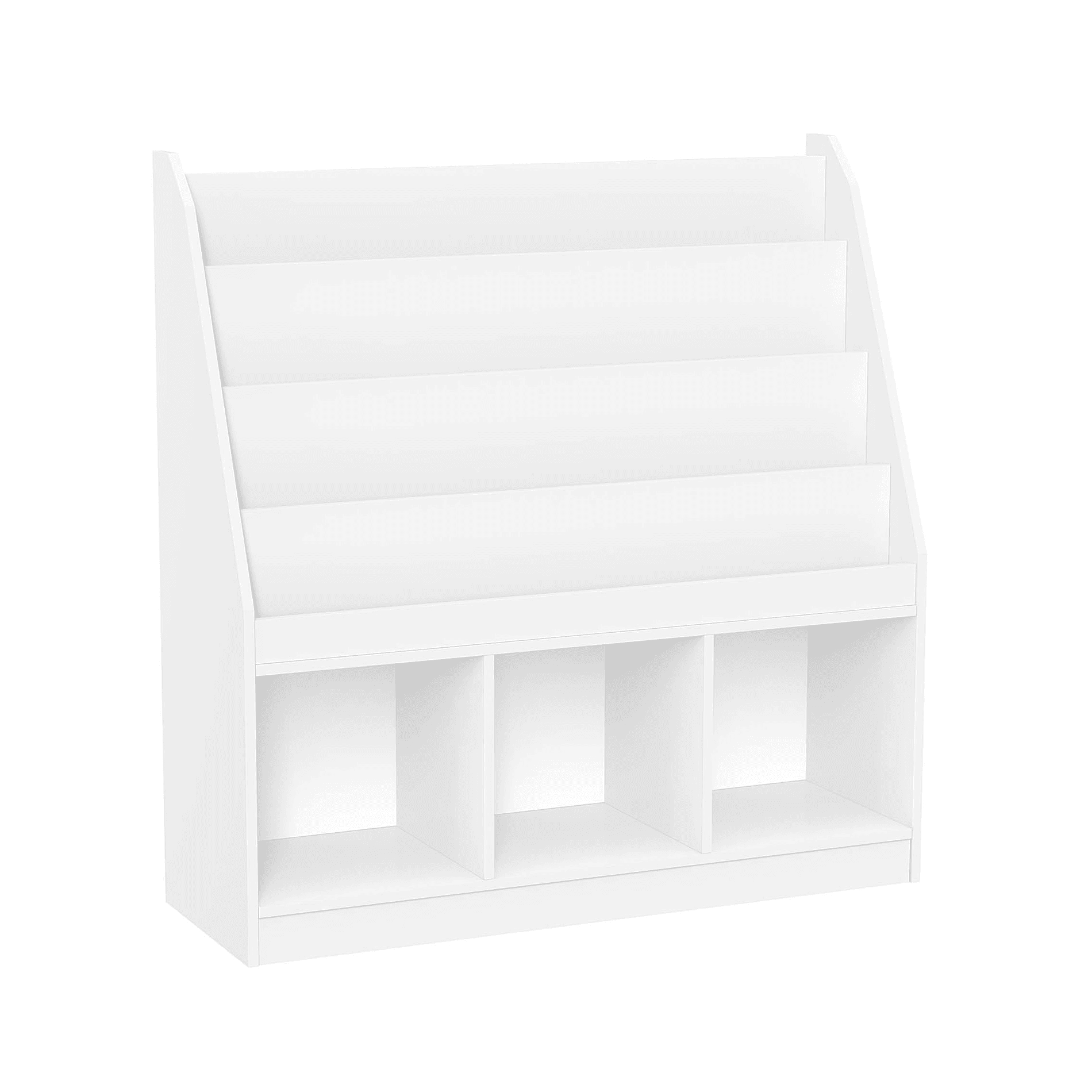 Montessori RiverRidge Front Facing 4 Shelves Three Cubbies Bookrack White