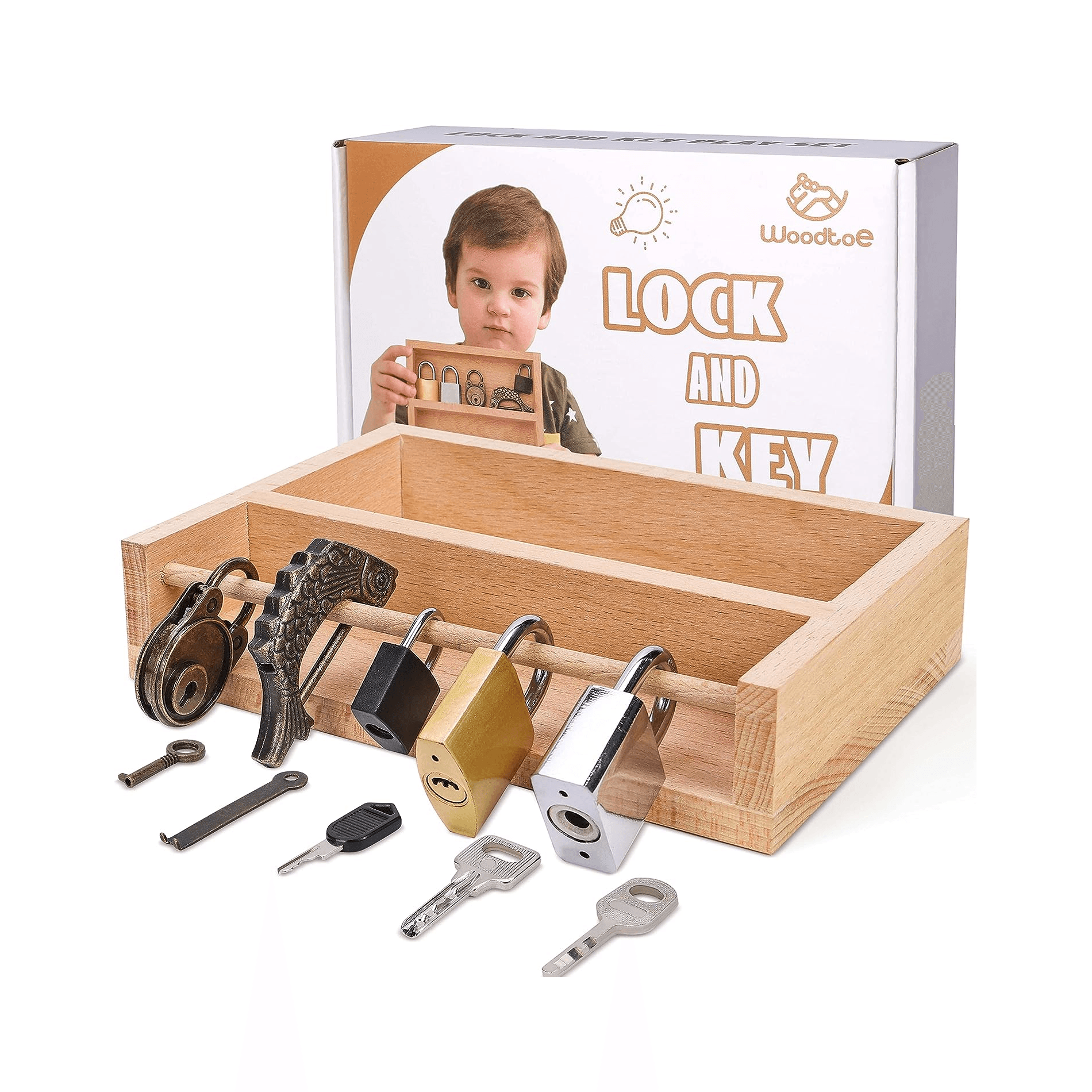 Montessori Woodtoe Lock and Key Set 5 Pieces