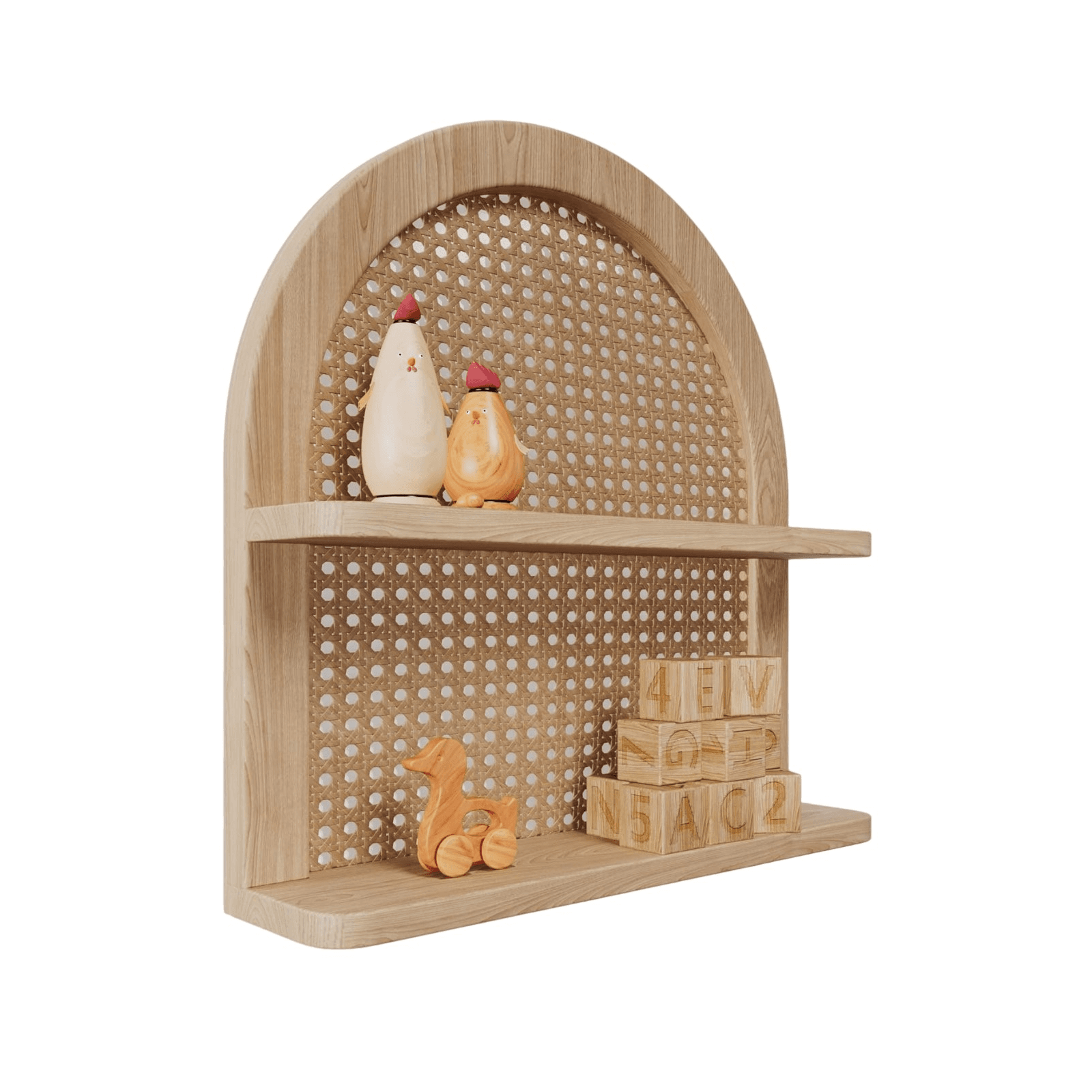 Montessori Ecowillon 2-Tier Fan-Shaped Rattan Wall Shelf