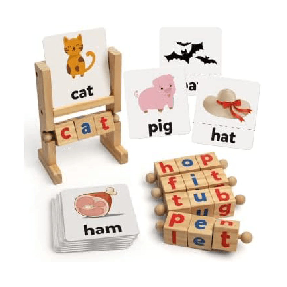 Montessori Coogam Wooden Reading Blocks Short Vowel Rods Spelling Games