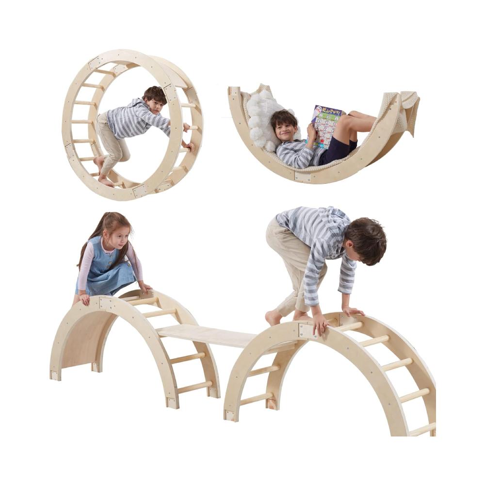 Montessori Giant bean Indoor 8-in-1 Wooden Arches Climber With Slide