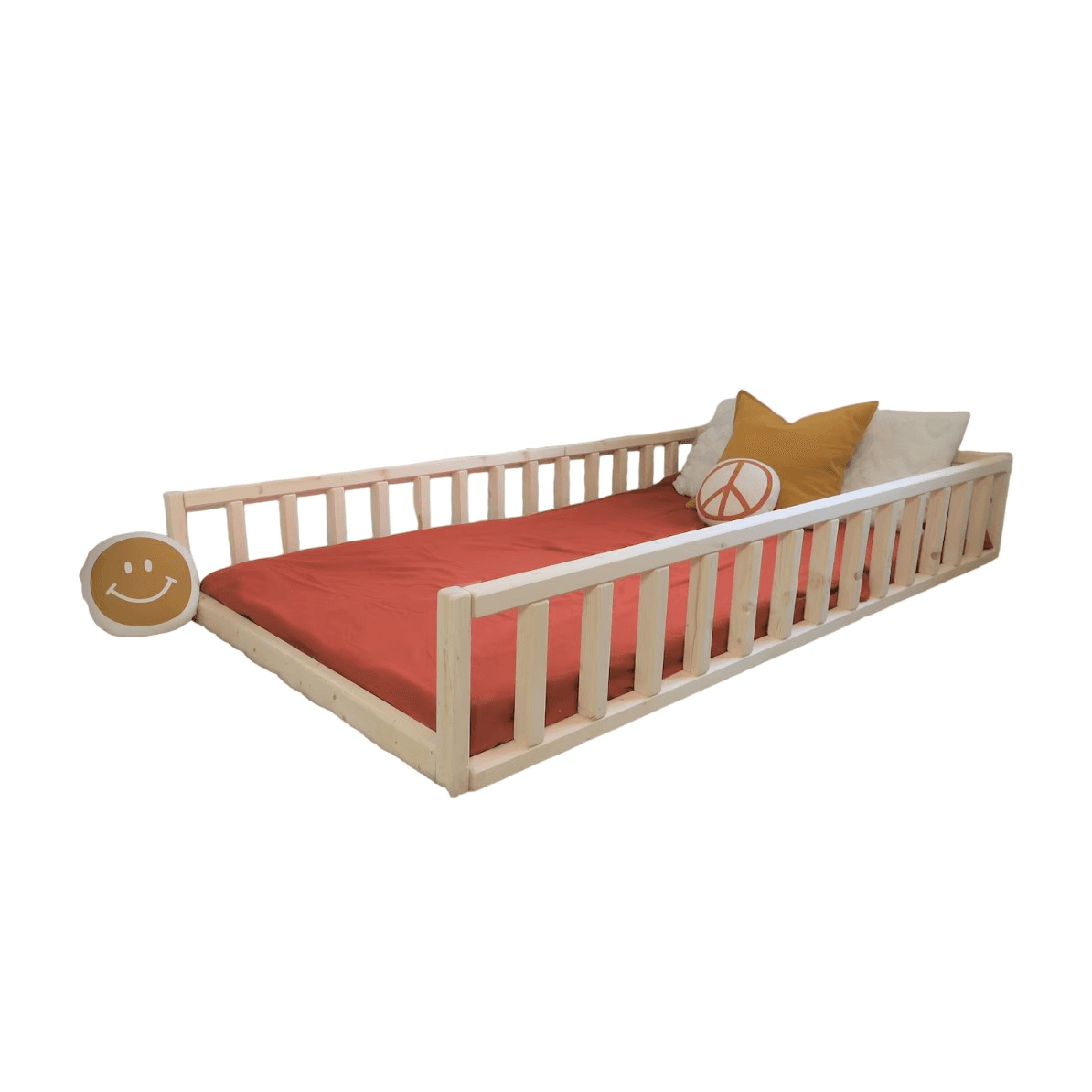 Montessori Bash & Timber Front Open Twin Size Floor Bed Frame With Rails and Slats