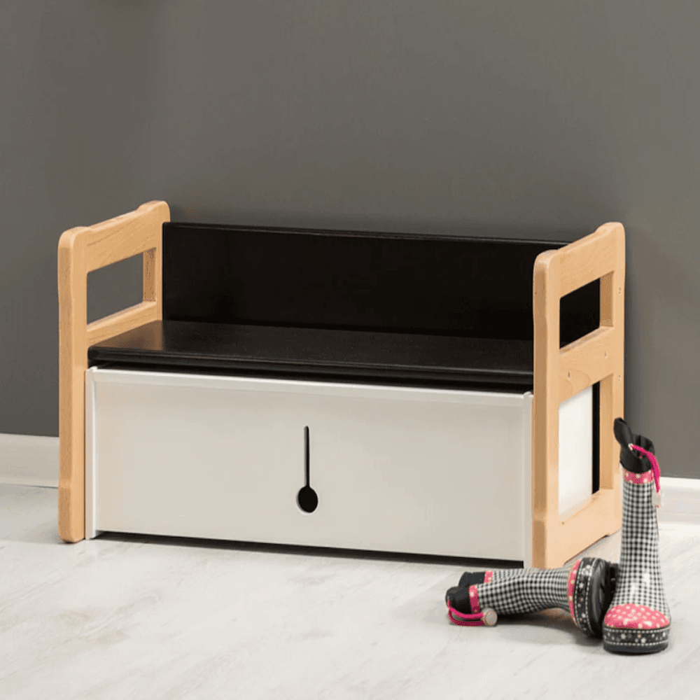 Montessori Woodjoy Montessori-Based Multifunctional Small Bench and Double Box Set Black