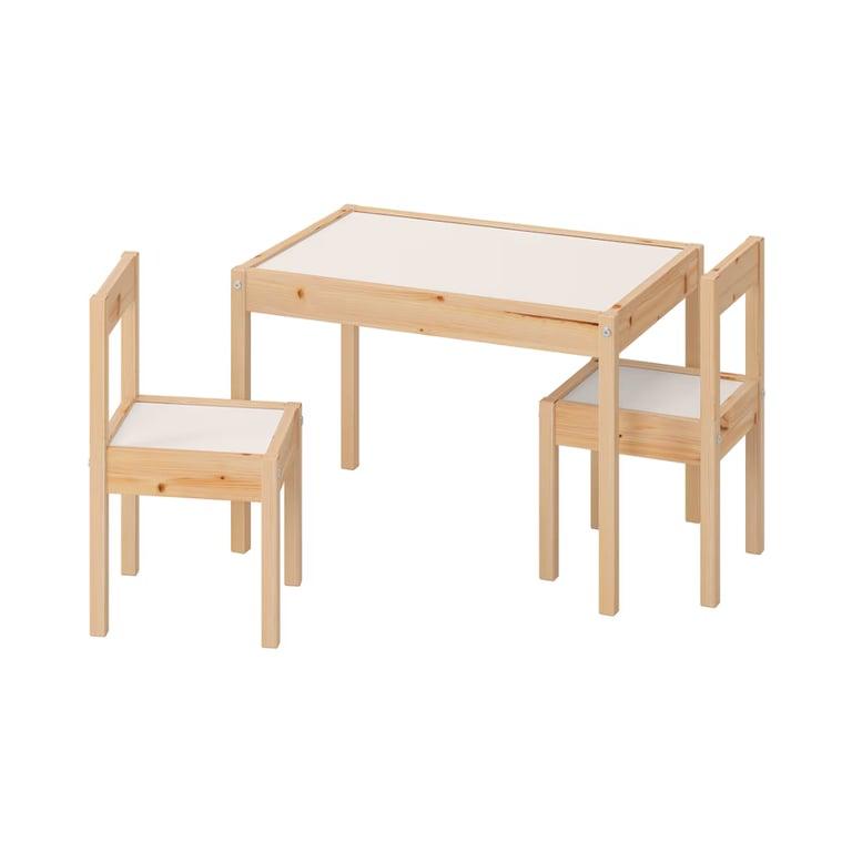 Montessori IKEA LÄTT Children's Table and 2 Chairs White and Pine