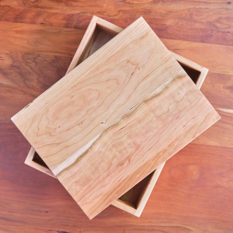 Montessori Palumba Camden Rose Rectangle Cherry Wood Storage Tray With Lid