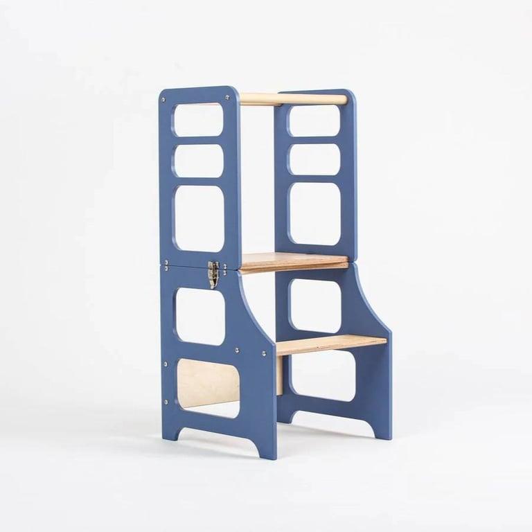 Montessori The Learning Tower Company The Classic Convertible Toddler Tower Dusty Blue/Natural Wood Without Slide