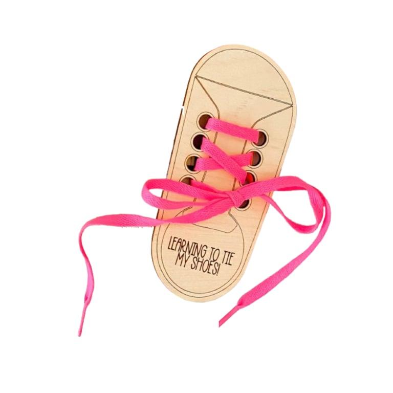 Montessori AlltheDaysCreations Wooden Shoe Lacing Toy Pink