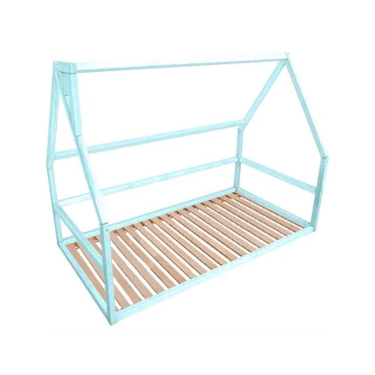Montessori BusyWood House Floor Bed With Slats Model 1 Twin Size Blue