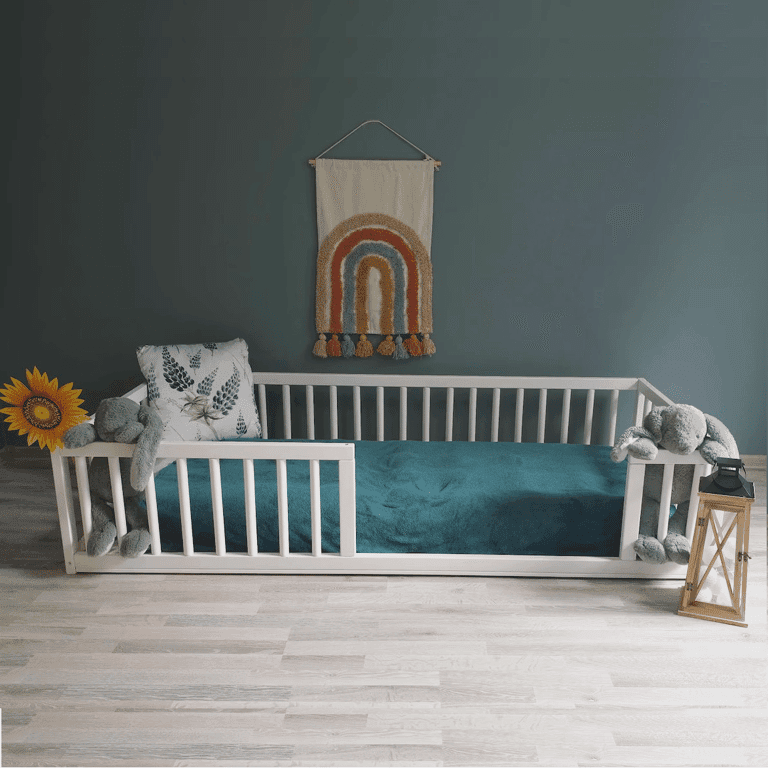 Montessori Eco Kids Universe Floor Bed with Round Rails White Twin Size