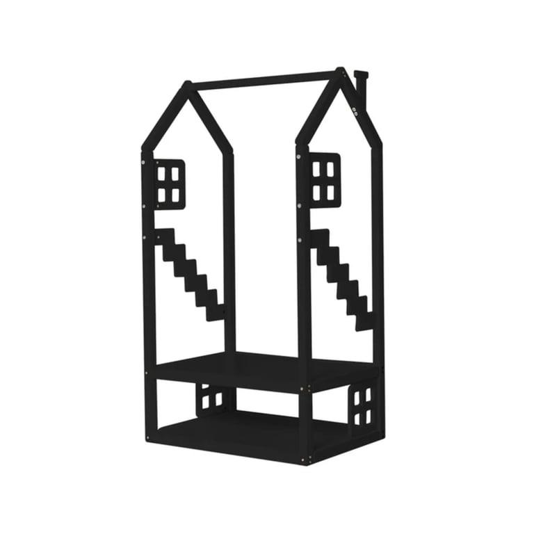 Montessori BusyWood Kids Clothing Rack With Windows Black