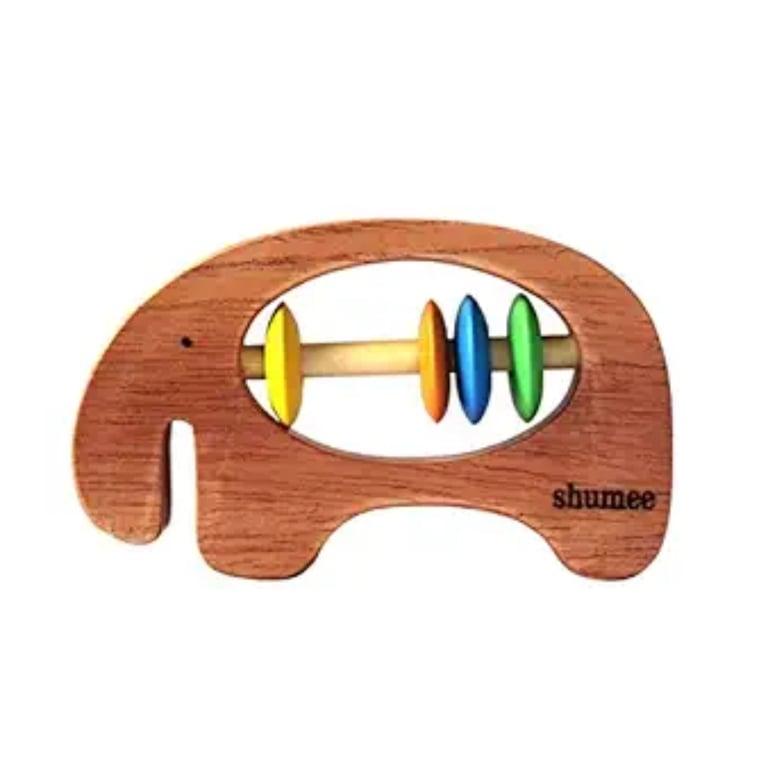 Montessori Shumee Wooden Rattle Teether Elephant