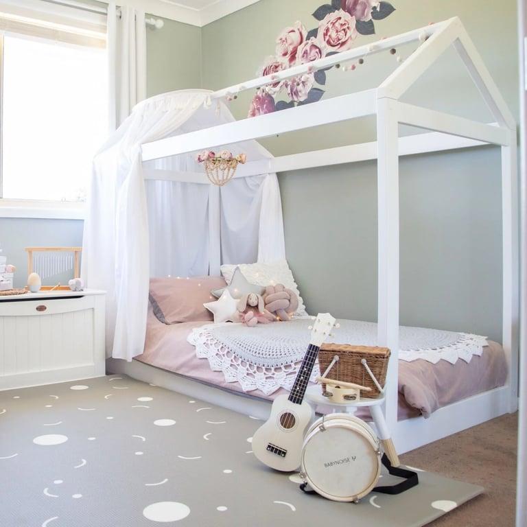 Montessori Hide & Seek Kids Cubby House Floor Bed Double White