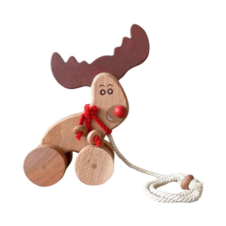 Montessori I Am Wooden USA Pull Along Toy Reindeer