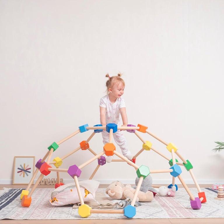 Montessori REU Wood and Hearts Climbing Dome Medium Natural Rainbow