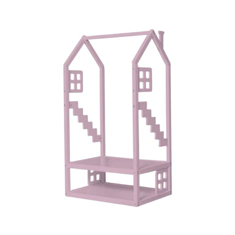 Montessori BusyWood Kids Clothing Rack With Windows Pink