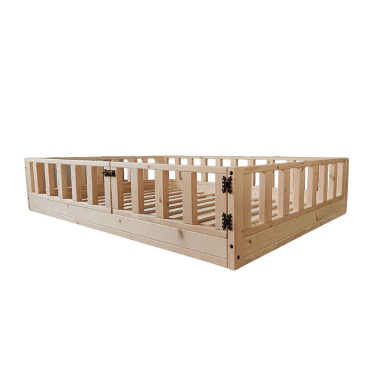 Montessori Rustic Made Decor Floor Bed With Rails and Gate Double