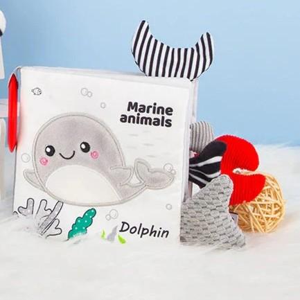Montessori Baby Stork Soft Crinkle Book With Plush Toy Tails Dolphin