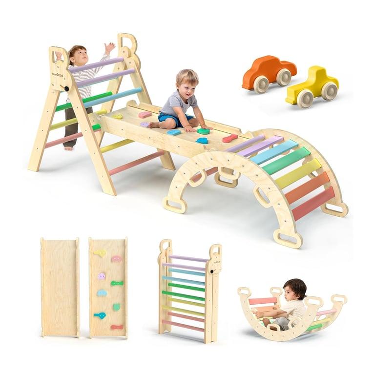 Montessori BlueWood Pikler Triangle Set 7-in-1 Foldable Baby Climbing Toys Rainbow