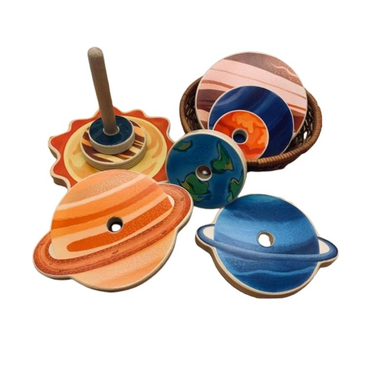 Montessori REU DeedalInc Wooden Planets Ring Stacking Toy