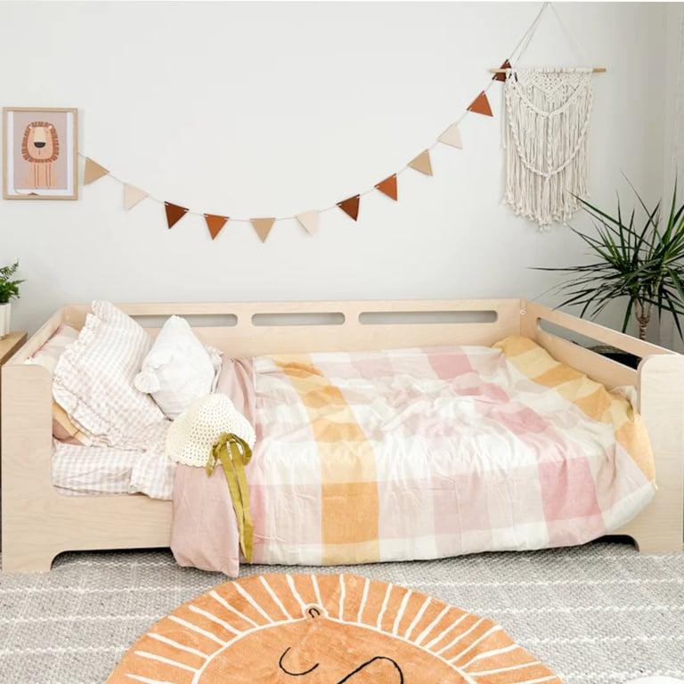 Montessori Magic of Wood Floor Bed With Cutouts & Removable Rail Ply Double