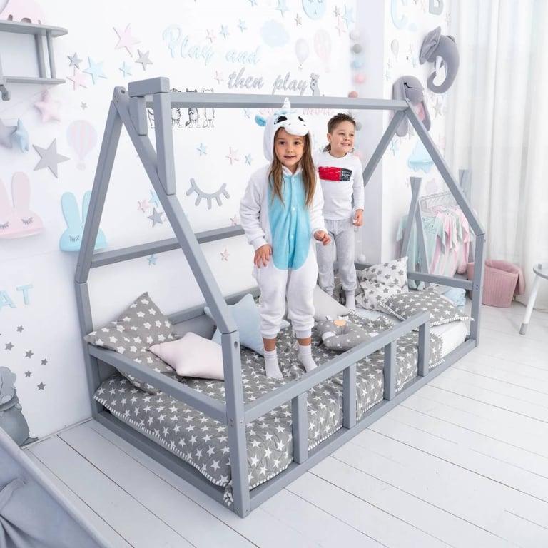 Montessori BusyWood Floor Bed Full Size Gray Model 1