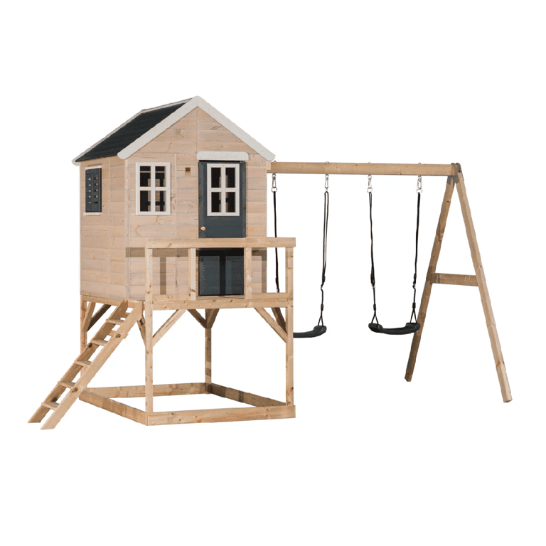 Montessori Wendi Toys My Lodge Swing Set With Platform and Double Swing Gray