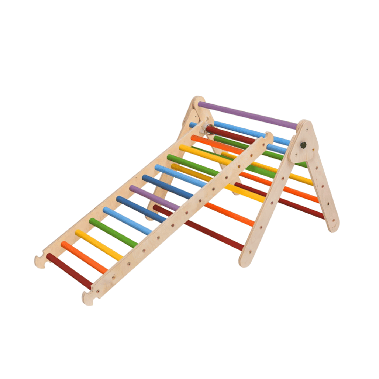 Montessori Katehaa Pikler Triangle Natural With Ladder Ramp Rainbow