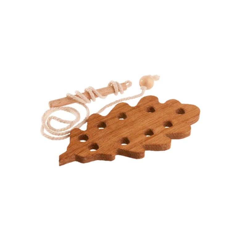 Montessori PoppyBabyCo Wooden Lacing Oak Leaf Threading Toy