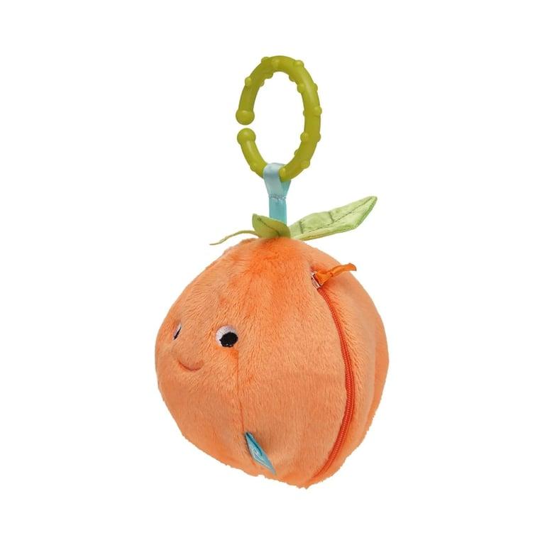 Montessori Manhattan Toy Mini-Apple Farm Orange Toy With Rattle, Squeaker, Crinkle Fabric & Teether Clip-On Attachment