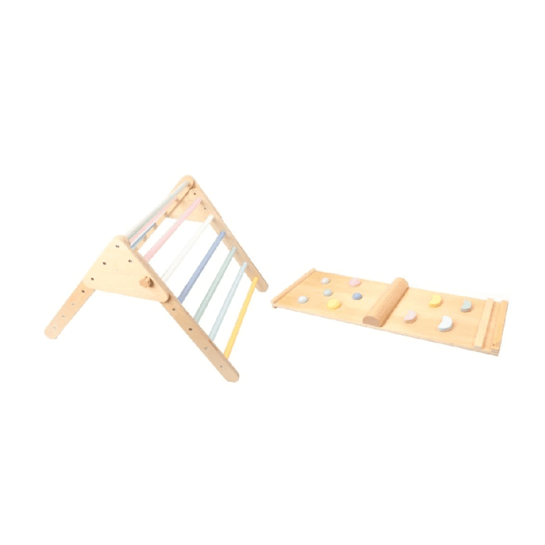 Montessori Elis Design Pikler Triangle With Climbing Wall Pastel