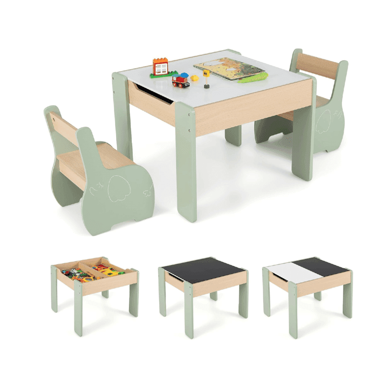 Montessori Costway Table and 2 Chairs Set Green
